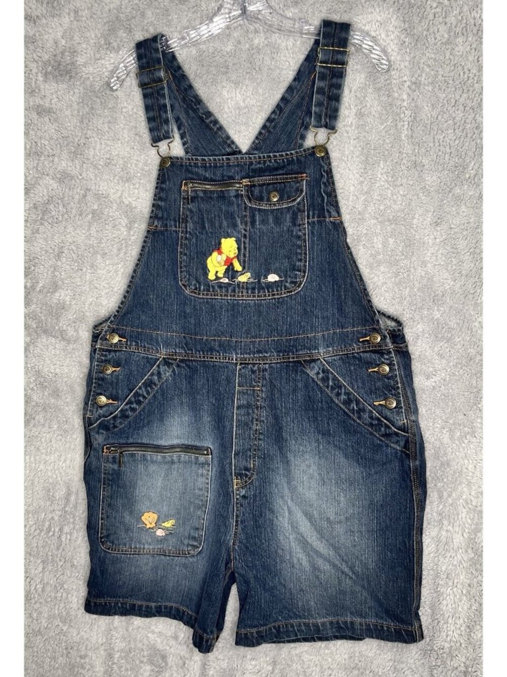 Vintage Disney Winnie the Pooh Piglet Denim Shortalls Overalls Womens Sz XL